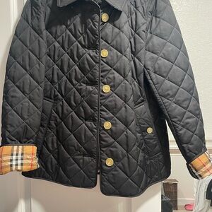 Burberry Black Quilted Puffer Jacket with Plaid Cuffs